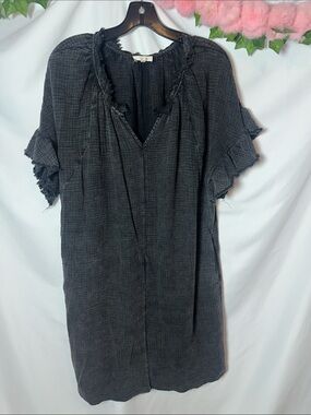 easel Charcoal Gauze Midi Dress with Ruffle Sleeves